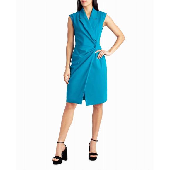 NEW NICOLE MILLER vivienne crepe sleeveless coat dress in crystal teal - Picture 1 of 4